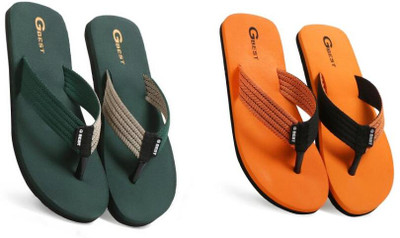 G Best Men Flip Flops(Orange, Green , 8)