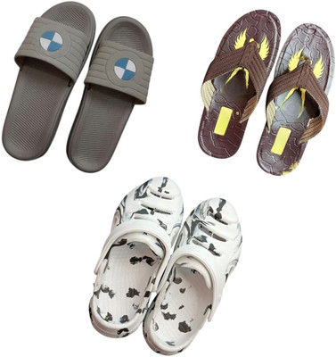BLIBBERS Men Slippers(Grey, Brown, White , 9)