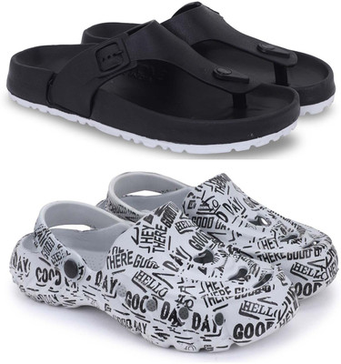 Pampy Angel Men Slippers(Black, Grey , 7)