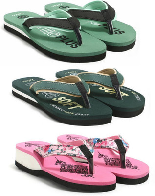zebio Women Slippers(Green, Black, Green, Yellow, Pink , 6)