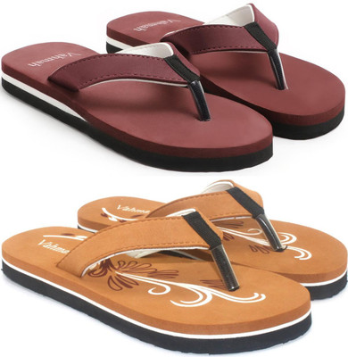 VAHMAH Women Slippers(Maroon, Tan , 4)
