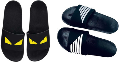 nvisan Men Slides(White, Yellow, Black , 8)