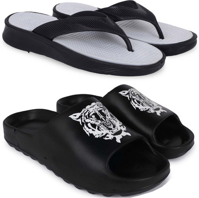 Kapani Fashion Men Slippers(Grey, Black , 10)
