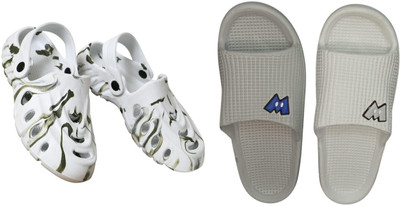 BLIBBERS Men Slides(White, Grey , 6)