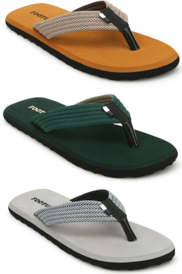 Footup Men Slippers(Brown, Green, Grey , 9)