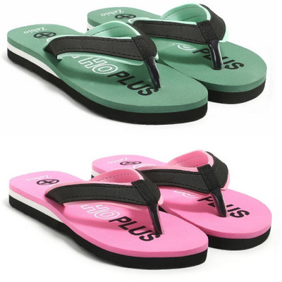 zebio Women Slippers(Green, Pink , 4)