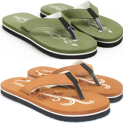 VAHMAH Women Slippers(Green, Tan , 7)