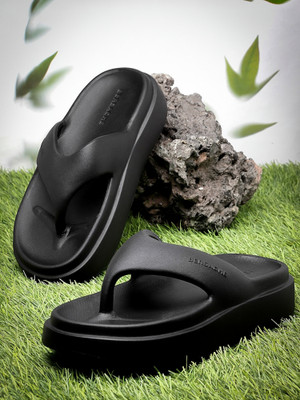 BERSACHE Women Flip Flops(Black , 7)