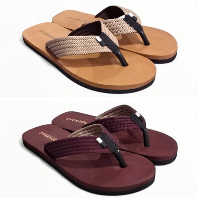 EVERSOLE Men Flip Flops(Tan, Maroon , 7)