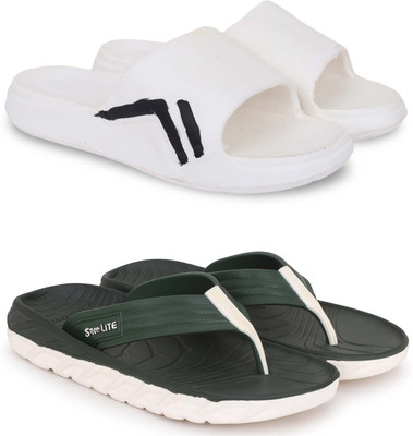 Kapani Fashion Men Slippers(White, Green , 7)