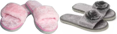 rexizone Women Flip Flops(Grey, Pink , 5)