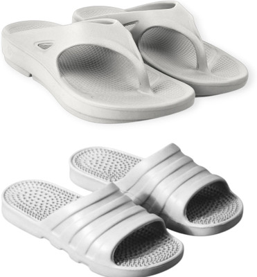Feel alive Men Slippers(Grey, White , 7)