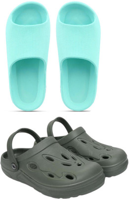 Veewalk Men Slides(Green, Blue , 8)