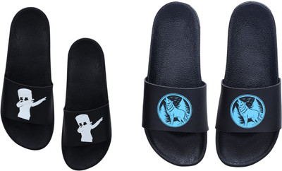 Digimahadev Men Flip Flops(White, Navy , 6)