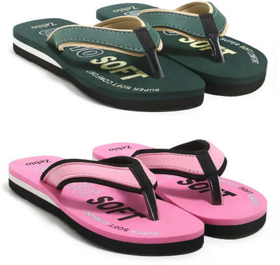 zebio Women Slippers(Green, Yellow, Pink, Black , 6)