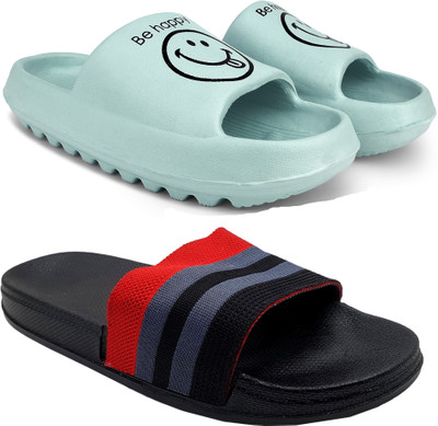 Kapani Fashion Women Women Combo Pack of 2 Lightweight Flipflops, Slipper, Slides (Green, Black , 4) Slides(Green, Black , 4)