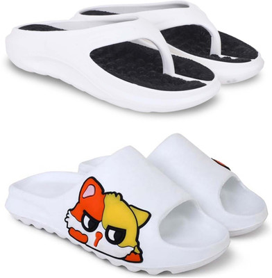 KAPYANSH Men Slippers(White, White , 7)