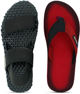 OLIVER WALK Men Flip Flops(Black, Red 7)