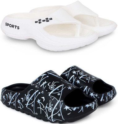 KAPYANSH Men Slippers(White, Black , 9)