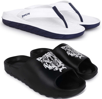 Kapani Fashion Men Slippers(White, Black , 7)