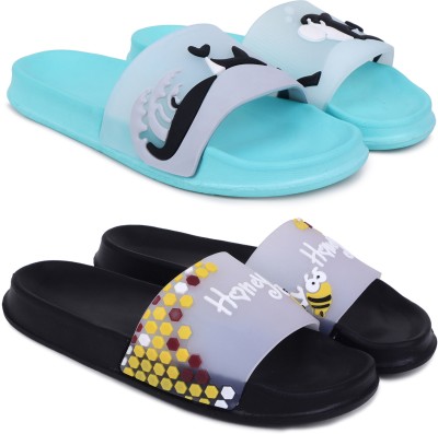 KAPYANSH Women Slides(Blue, Black , 4)