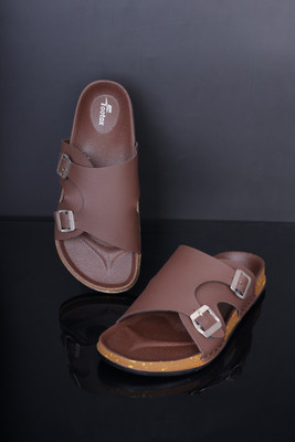 Footox Men Slippers | Slides | Flipflop | Clogs | Ortho | Acupressure Flip Flops(Brown , 7)