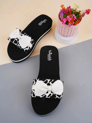 Rasambh Women Comfortable Stylish and Trending Printed Flip Flops Slides(Black , 4)