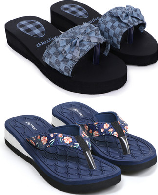 Tellinn Women Slippers(Grey, Blue , 8)