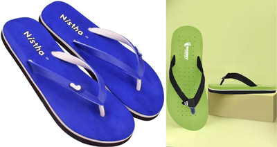DASHNY Women Flip Flops(Green, Blue , 6)