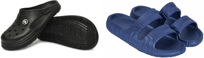 SoleSaga Men Slippers(Black, Blue , 10)