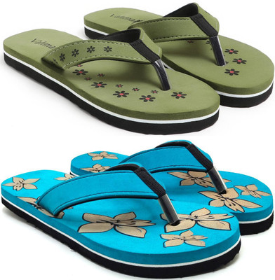 VAHMAH Women Slippers(Green, Blue , 7)