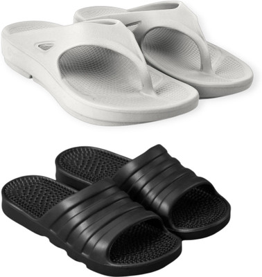 Feel alive Men Slippers(Grey, Black , 8)