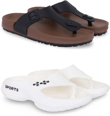 KAPYANSH Men Slippers(Brown, White , 9)