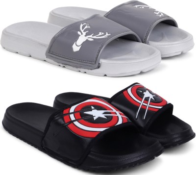 Kapani Fashion Men Slides(Grey, Black , 6)