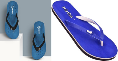 DASHNY Women Flip Flops(Blue, Blue , 3)