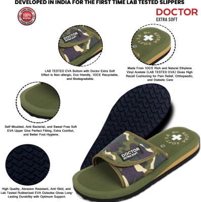 DOCTOR EXTRA SOFT Men Men's Camo Ortho Care Orthopaedic and Diabetic Velcro Adjustable Strap Super Comfort Dr.Sliders Flipflops and House Slippers for Gents and Boys Slides(Olive 8)