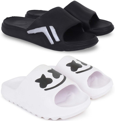 Kapani Fashion Men Slides(Black, White , 9)