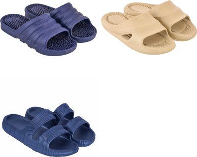 Feel alive Men Slippers(Blue, Beige , 8)