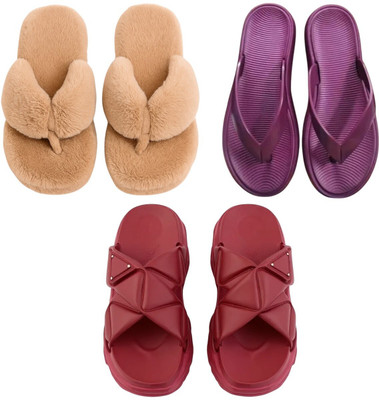 Shivaru trader Women Slippers(Brown, Purple, Maroon , 8)