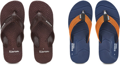 KIXRUN FASHION Men Slippers(Brown, Blue , 7)