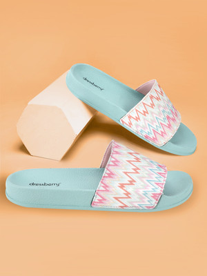 Dressberry Women Slides(Green , 4)