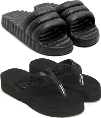 Feens Women Flip Flops(Black , 7)