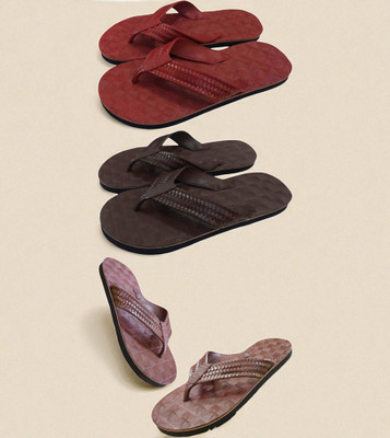 Mikro Men Slippers(Maroon, Brown, Brown , 9)
