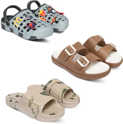 Acorn Men Slides(Grey, Tan, Beige , 9)