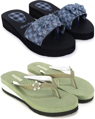 HOC Women Slippers(Grey, Green , 8)