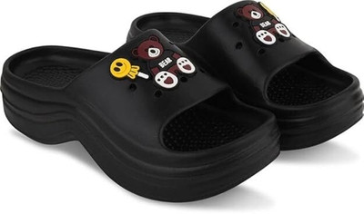 DHR Women Flip Flops(Black , 5)