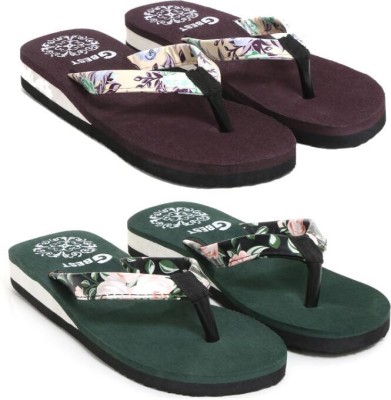 G Best Men Flip Flops(Purple, Green , 7)