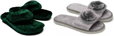 rexizone Women Flip Flops(Green, Grey , 4)