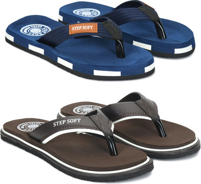 Stepsoft Men Slippers(Blue, Brown , 9)