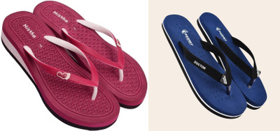 NISTHA Women Flip Flops(Blue, Pink , 5)